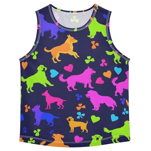 Boys' Tank Top Shirt Colorful Dogs Hearts and Paw Prints Pattern Sleeveless T-Shirts