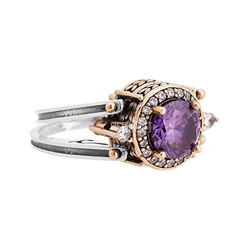 Elegant Reversible 925 Sterling Silver Ring for Women Jewelry - Handcrafted in Turkey, Featuring Round Cut Amethyst Round Cut White Topaz 925 Sterling Silver Ring Size All
