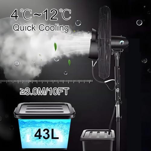 30in Industrial Oscillating Pedestal Fan with 43L Water Tank - Powerful Outdoor Misting Fan for Garage, Patio, Restaurant & Warehouse - 380W Cooling Solution