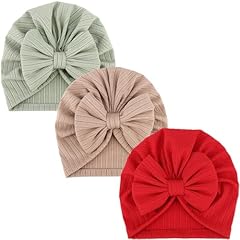 3 Pcs Bow Hats Wheat Patterned B/ 3-12 Months