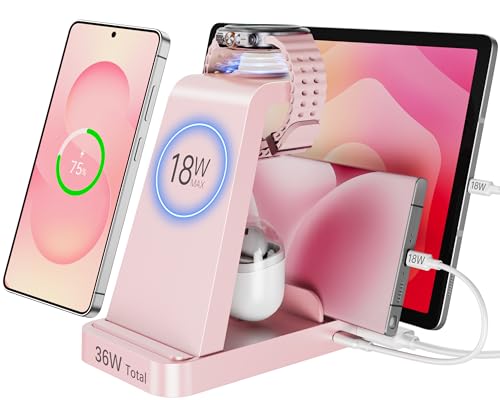 5-in-1 Wireless Charger for Samsung Devices (Pink)