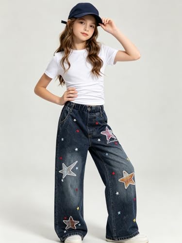 Image of Size 7-14 Years Girls 2 Piece Outfits Bow Short-Sleeved Top and Jeans Pants Clothing Set