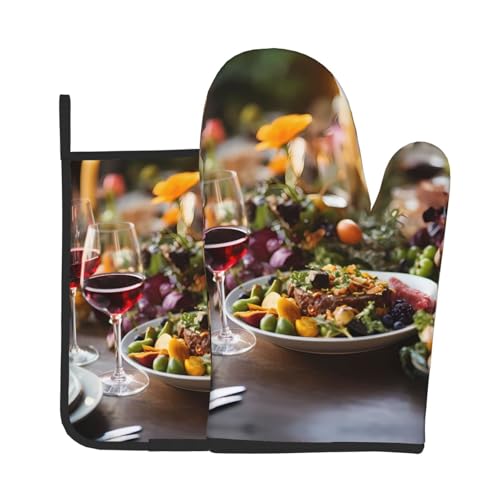 candlelit Dinner Household Anti-scalding Gloves Set - 2-Piece Set, Suitable for Microwave ovens, ovens, Baking and Cooking,