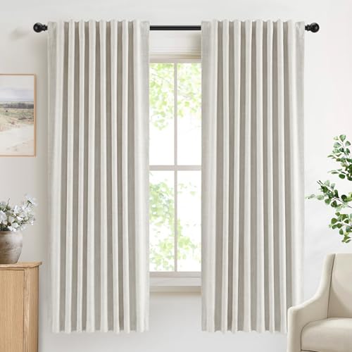DEFYNEE 100% Blackout Curtains for Bedroom, 50 x 72 Inch Drop, Back Tab/Rod Pocket, Thermal Insulated Curtains with Coating Back Layers, for Room Darkening Privacy Protection, 2 Panels, Beige