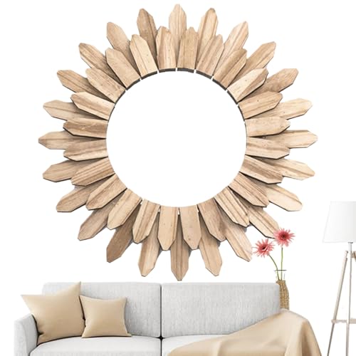 Espejo de pared genérico de madera natural | Decoración de pared estilo granja | Espejo rústico colgante de madera decorativo para sala de estar, comedor, baño, dormitorio y pasillo