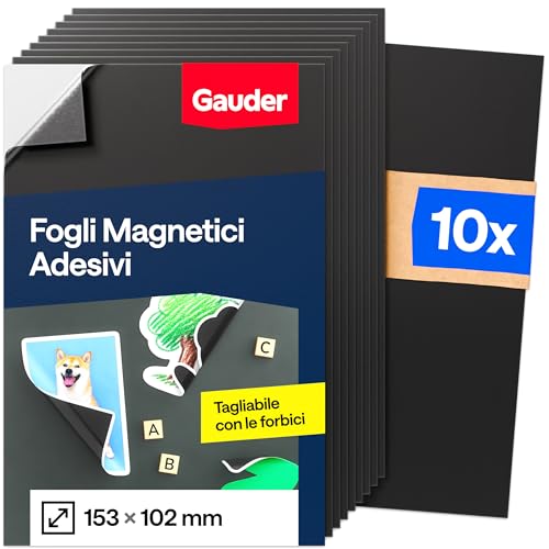 GAUDER Foglio Magnetico Autoadesivo - Pellicola Magnetica Ritagliabile per Foto, Fai-da-te e Cartelli - Magnete Adesivo per Casa, Scuola e Ufficio (10 pezzi - 153 x 102 mm)