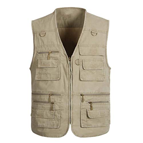 LucaSng Respirant Gilet Plein Air Multi-Poches sans Manche Veste Gilet Journaliste, Gilet de Pêche Homme, Camping, Chasse, Pêche, Militaire Photographier Tactique Extérieur (Marron, 3XL) Cover