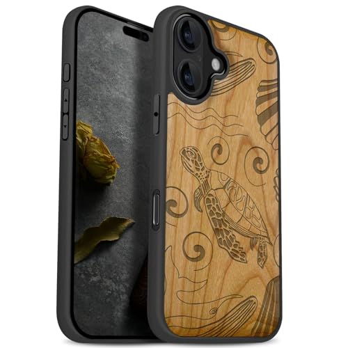 Coque iPhone 17 en bois de cerisier sculpté avec protection magnétique Magsafe Carveit