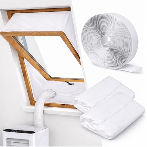 Fensterabdichtung für mobile Klimaanlage Dachfenster (190cm x 2) Klimaanlage Fensterabdichtung für Einzel- & Doppelschlauch Fenster Abdichtung mit Klettverschluss