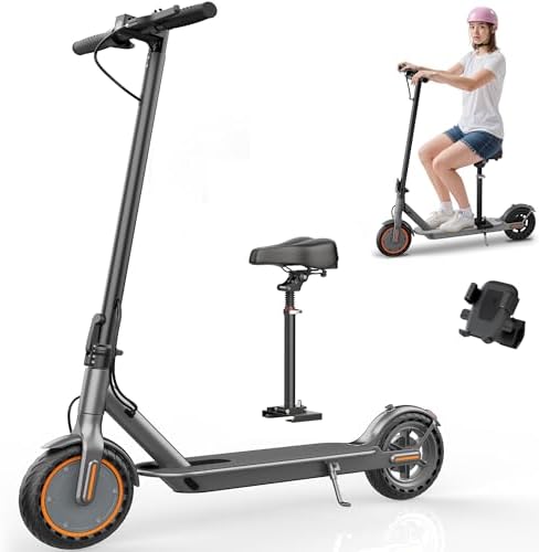Electric Scooter with Seat, Folding E Scooter for Adults, 350W Motor, 8.5" Solid Tires, 19 MPH, 21 Mile Range, Lightweight Portable Teens Commuter Sit Down Escooter with APP, Dual Brake