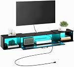 HOOBRO flottant TV Reste avec LED Outlet de lumière pour les téléviseurs jusqu'à 65”, Mur monté TV Plateau, Console de médias modernes Centre de divertissement sous TV, pour Chambre à coucher, Noir BK34UDDS01G1