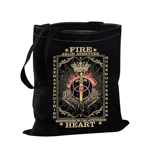 PXTIDY TOG Aelin   Bolsa de mano estilo tarot con diseño de corazón de fuego, de cristal, literario, SJM, regalo para amantes de los libros, bolsa de compras, Black, Medium