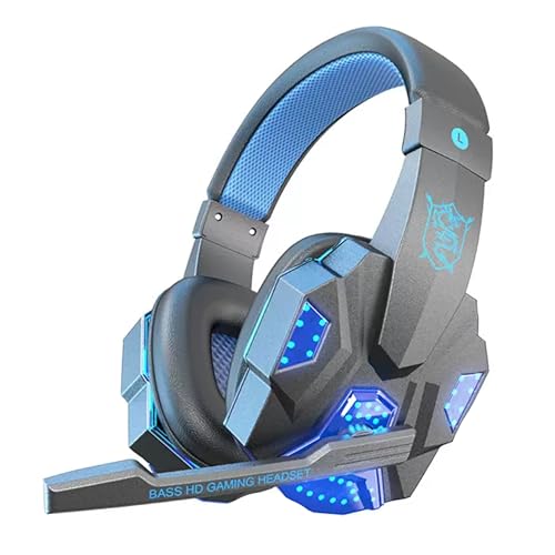 eBoutik - Gaming Headphones with Microphone & Noise-Cancelling, 3.5mm Wired Jack & Surround Sound for Universal use Gaming, Streaming, Vlogging etc (Dark Blue)