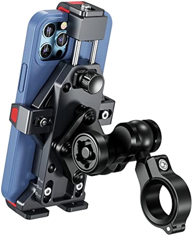 BRCOVAN Aluminum Alloy Motorcycle Phone Mount with Vibration Dampener & High-Speed Secure Lock, One-Push Automatically Lock ATV Bike Scooter Handlebar Cell Phone Holder for 4.7''-7.2'' Phones