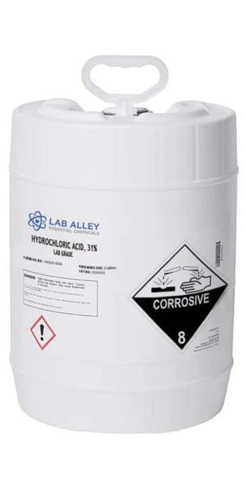 Lab Alley Hydrochloric Acid 31%, Lab Grade, High-Quality Solution for Industrial and Laboratory Use, Ideal for Use in Leather and Steel Industries (1 Gallon Total (Pack of 4 x 1 Quart Bottles))