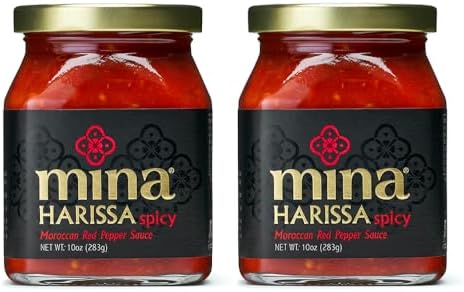 Mina Harissa Hot Sauce, Gourmet Moroccan Heat, Homestyle Spicy Red Chili Harissa Paste with Tangy Twist, 10 oz (Pack of 2) Harissa Sauce, Excite Your Senses with Mina's Harissa Seasoning