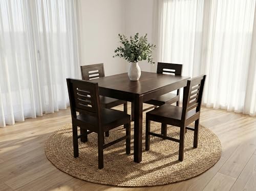 Image of RECTART Solid Wood Dining Table Set with Chairs for Living Room Home | Wooden Dining Room Sets Furniture for Hotels and Restaurants | (Arbun-Top-W, 4 Seater)