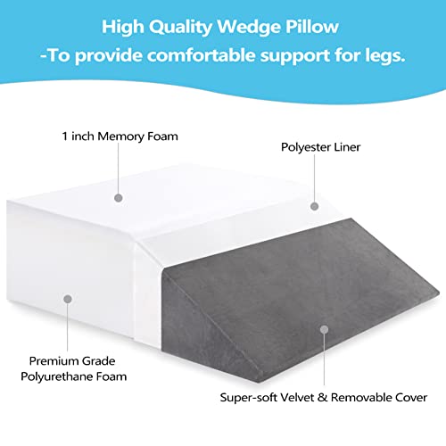 Joybest Leg Elevation Pillow With Removable Cover 8 Inch Memory Foam Leg Rest Pillow For Sleeping, Blood Circulation Wedge Pillows Relieve Leg, Knee, Hip And Lower Back Pain (Grey) #TOP1