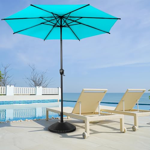 Image of Abba Patio 11FT Lyon Outdoor Patio Umbrella Outdoor Table Umbrella with Push Button Tilt and Crank Market Umbrella 8 Sturdy Ribs UV Protection Waterproof for Garden Deck Backyard Pool, Turquoise
