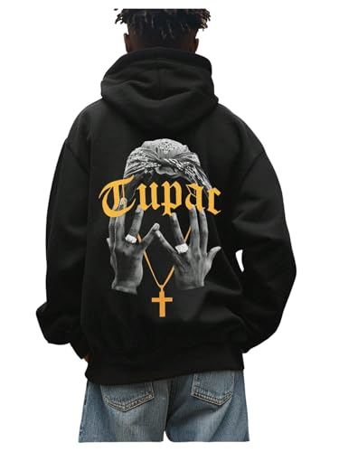 GORGLITTER Men's Graphic Hoodie Streetwear Hip Hop Long Sleeve Y2k Cool Casual Hooded Sweatshirt Pullover Tops