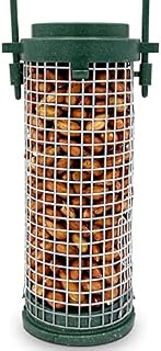 Eco Friendly Bird Feeder Pre-Filled with Suet Block Cake Included - Green Recycled Plastic Hanging Feeders for Wild Garden Birds - Attracts Finches, Robins & many others