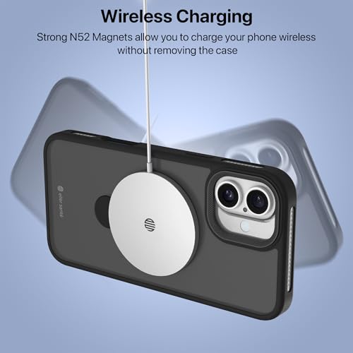 Image of eller sante Maximus Back Cover Case for iPhone 16 Plus with Magnetic Alloy Ring Metal Kickstand Camera Protector TPU Shockproof 10ft Drop Protection Compatible with Mag-Safe- Black