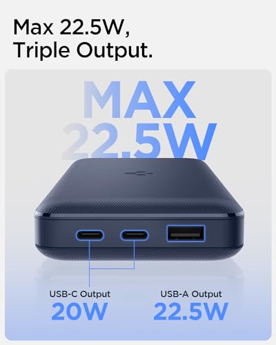 Image of Spigen ArcPack 20000mAh Power Bank, PD3.0, Fast Charging, 22.5W Max Output, 2 Type-C Ports, 1 USB-A Port- (ABS+PC, Navy Blue)