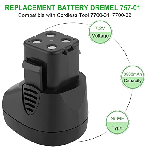 Hanaix 7.2 Volt 3500mAh Battery Compatible with Dremel 7700-01 and 7700-02 Replacement 757-01 for Dremel 7.2 Volt Battery (Do not fit for Dremel 770 Type 1)