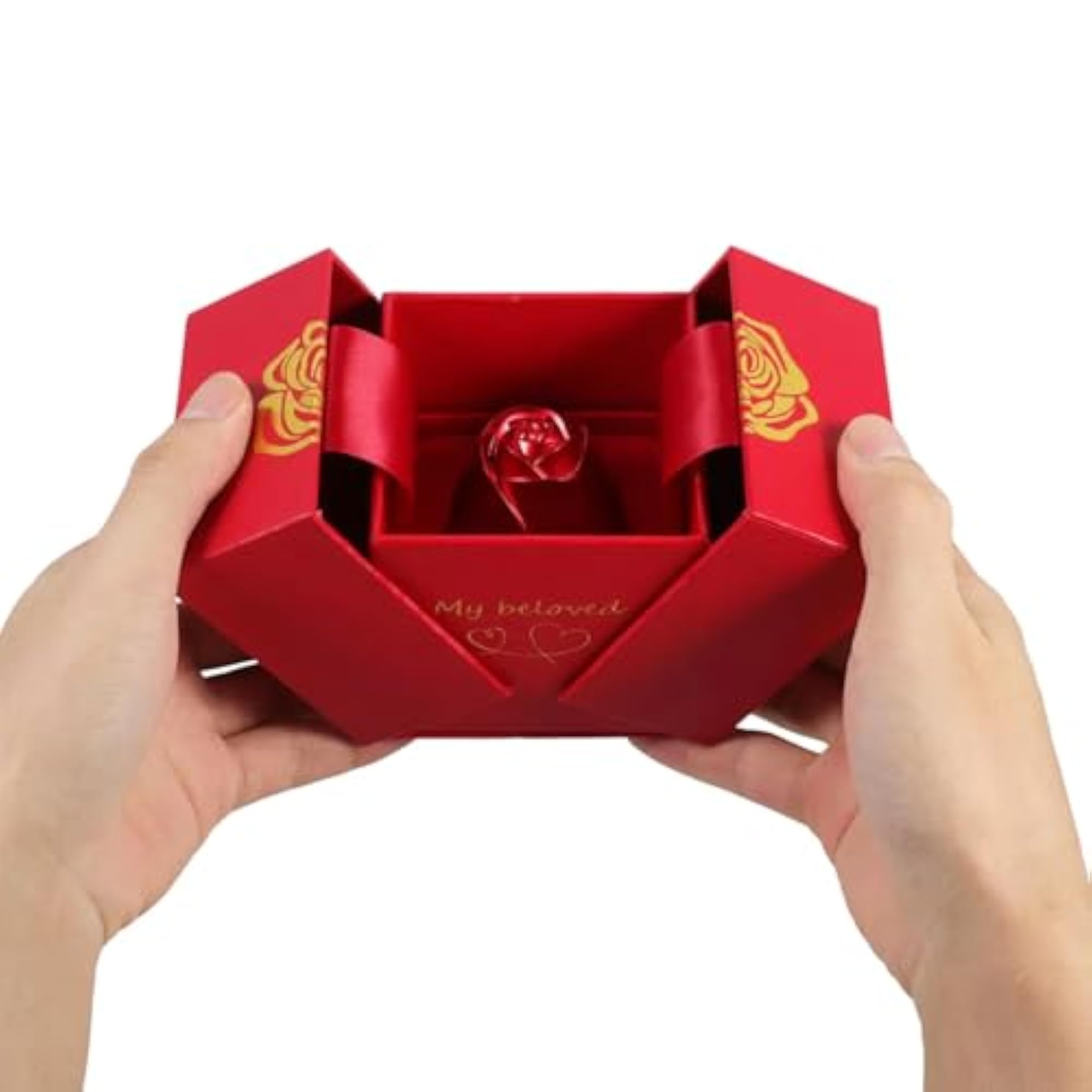 Creative Flower Ring Gift Box with Moon Necklace