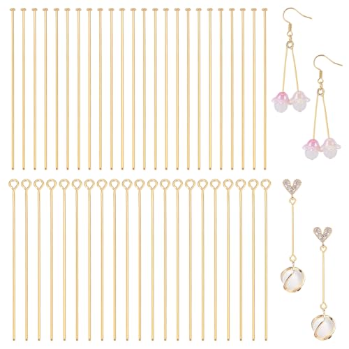 PH Pandahall 200pcs 304 épingles à Œil en Acier Inoxydable Épingles à Tête Plate Épingles Plates en Métal Doré de 50mm pour la Fabrication de Bijoux...