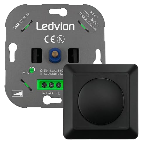 Ledvion - Variateur LED, 5-600 Watts, Inclus Plaque Noire, Variateur Universel LED, Interrupteur Variateur