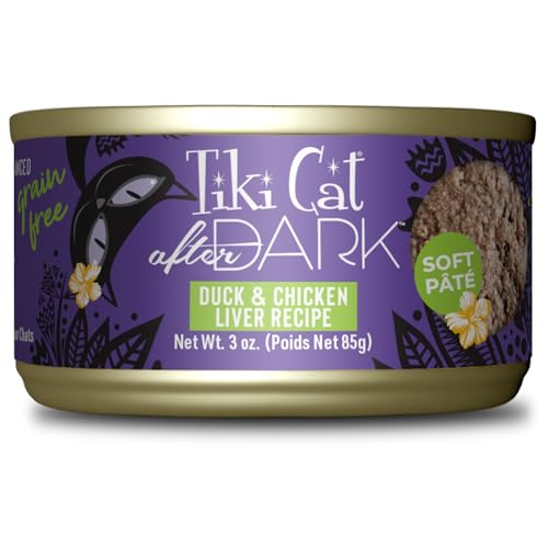 Tiki Cat After Dark Pate, Duck & Chicken Liver, High-Protein and 100% Non-GMO Ingredients, Wet Cat Food for Adult Cats, 3 oz. Can (12 Count)