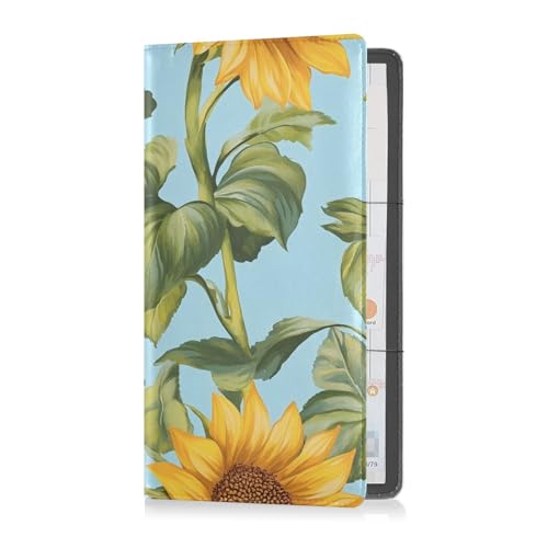 GuoChe Pu Leather Car Registration & Insurance Card Holder Men Women Truck Accessories for Cards, Essential Document Driver License Sunflower Blue Pattern2