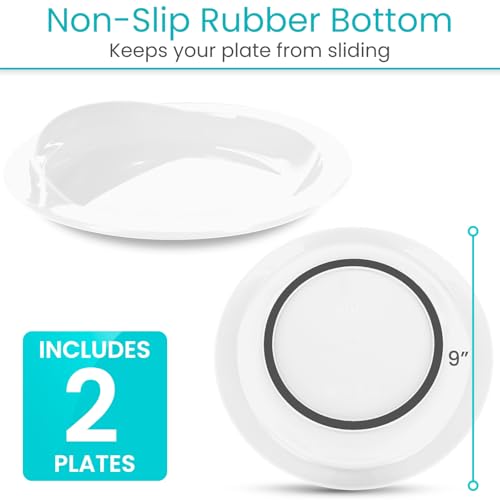 Vive Spill-Proof Scoop Plate, 9" (2 Pack) - Dish with Wall for Disabled, Handicapped, Elderly Adults with Special Needs from Parkinsons, Dementia, Stroke, Tremors with - Non Skid Padded Bottom - Image 6