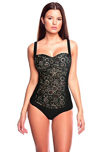 Preisvergleich Produktbild Versandhandel Henry Musch-Malinowski Figurumschmeichelnde Bademode Shaping Effekt Damen Push up Badeanzug Größen f5399 Farbe: BA6(1074) Badeanzug Black / Brown Print, Gr. 42