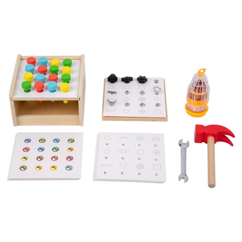 Image of Adena Montessori 2 in 1 Montessori Screwdriver Board Set & Hammer Peg Toy Game Wooden Tool Set for Kids 3 4 5 Year Old