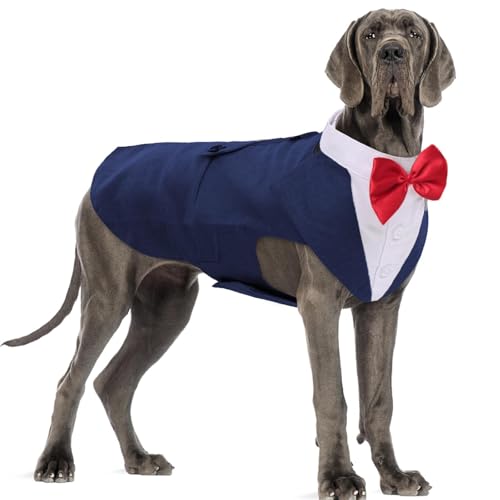 DORA BRIDAL Dog Tuxedo for Large Dogs, Dog Suit and Bowtie, Formal Dogs Wedding Outfit, Pet Tuxedo and Bandana Set Valentines Birthday Christmas Party Costumes for Labrador,Golden Retriever, Blue, L