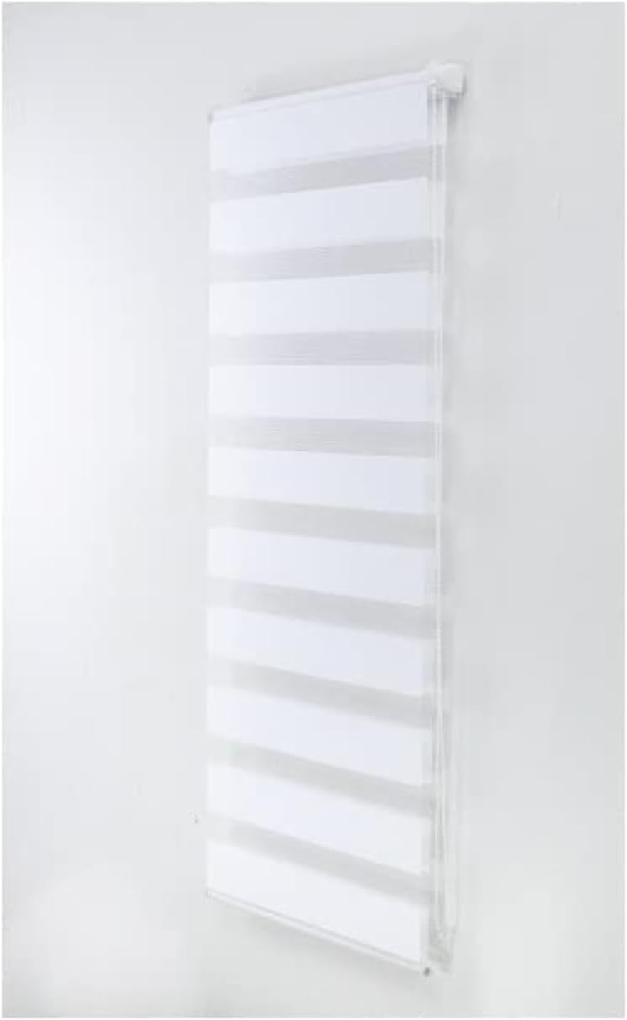 49cm x 165cm - White Curtians - Zebra/Vision Blinds - Double layer Fabric Roller shades - Day and Night Blind for Windows and Doors