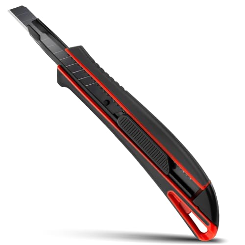 HAUTMEC 9mm Precision Utility Knife, Soft Grip Snap-off Box Cutter, Retractable 9mm Multi-Purpose Cutter for Detailed Cutting in Work, Home Use and Arts Crafts HT0255-KN