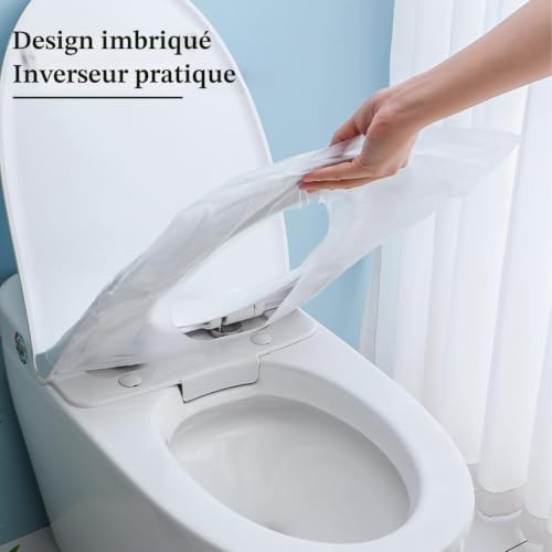 YHIJSR 50 Pièces Protection WC Jetable Protege Toilette Jetable Protection Cuvette WC Couvre Siege WC Protège Toilettes en Papier Housse de Siege de Toilette Plastique Protège Cuvette WC – vue 6