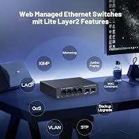 YuLinca 6 Port 2.5G Easy Web Managed Switch, 4 x 2.5Gbps Base-T Ports und 2 x 10G SFP+ Slot, unterstützt LACP/QOS/VLAN/IGMP, Mini Metal Fanless 2.5Gb Managed Switch – Ansicht 4