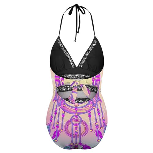 Costume de natation gainant imprimé plumes attrape-rêves confortable
