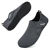 WateLves Water Shoes for Women Men Swim Beach Aqua Socks Quick Dry Barefoot House Slippers Travel Shoes with Adjustable Magic Tape for Pool Diving Boating Yoga Surf(B-Dark Grey,38/39)