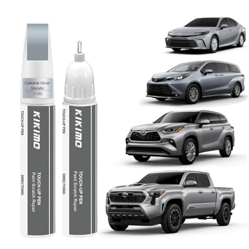 KIKIMO for Toyota Touch Up Paint(Celestial Silver Metallic(1J9(Include 2PT))), Car Paint Repair Kit for Toyota, 2 In 1 Scratches Repair with Pen Tip and Brush, Color-Matched for Quick & Easy Fix