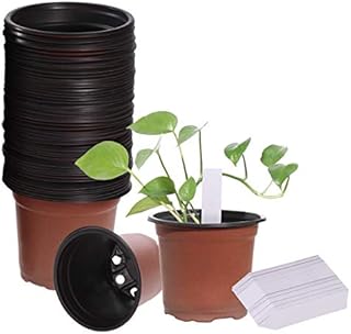 OUNONA 100PCS Flower Pots Lightweight Plastic Plant Containers Nursery Seedlings Pot Container Seed Starting Pots and 100PCS Plants Tags