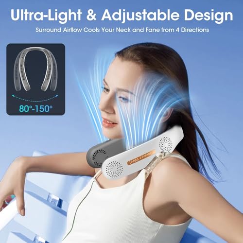 Image of Gaiatop Portable Neck Fan, 360 Cooling Hands-Free Bladeless Rechargeable USB Fan with 4 Motors & 3 Speeds, Ultra-Quiet Personal Cooling Fan for Indoor Outdoor Travel Office(White)