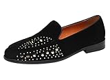ELANROMAN Black Mens Studded Loafers Driving Fashion Wedding Party Suede Leather Penny Luxury Shoes US 9.5