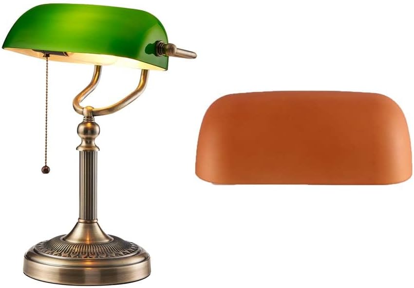 Green Bankers Desk Lamp & Amber Glass Bankers Replacement Lamp Shade