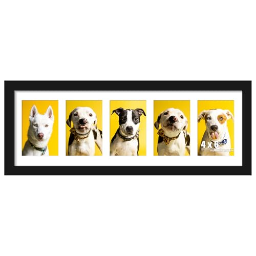 Image of DUENPY 8x24 Collage Picture Frames Display Five 4x6 Picture Collage Wall Decor Wall Hanging or Tabletop Black