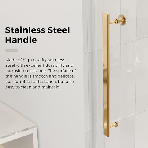 DELAVIN 56-60.in W x 72.in H Frameless Shower Door, Water Repellent Gold Shower Door with SGCC Clear Tempered Glass, Easy Sliding Showe Door with Explosion-Proof Film, Stainless Steel - Thumbnail 4